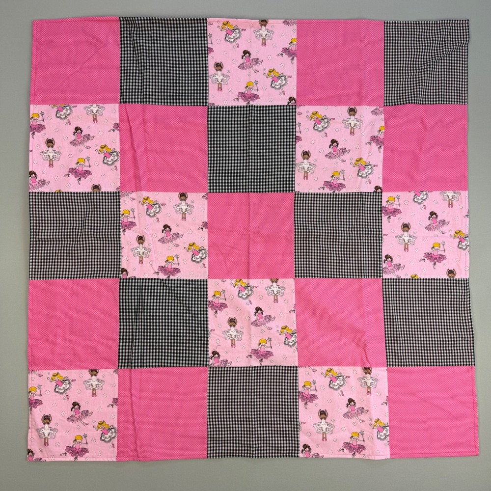 NEW Handmade Ballerina Patchwork Quilt Baby Girl Dancecore Glitter 39x40 Blanket